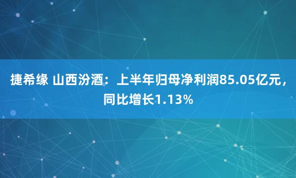 捷希缘 山西汾酒：上半年归母净利润85.05亿元，同比增长1.13%