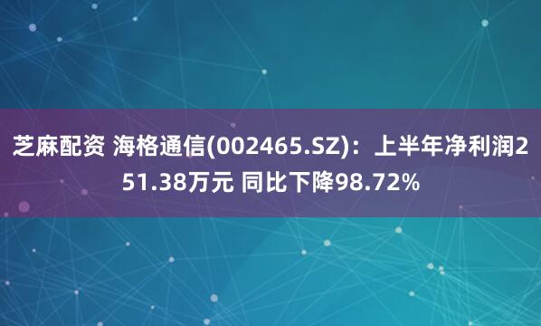 芝麻配资 海格通信(002465.SZ)：上半年净利润251.38万元 同比下降98.72%